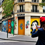 **

Prompt: "A vibrant Parisian street scene, a fusion of street art and fine art. Imagine a classic Haussmann building facade covered in a breathtaking graffiti mural depicting a contemporary art exhibition. People stroll by, captivated, some taking photos. Include a stylish French woman in a beret sketching in a notebook. In the foreground, a whimsical yarn bombing installation on a tree, adding a touch of warmth and surprise. The overall mood is energetic, creative, and distinctly Parisian. Focus on vibrant colors, intricate details in the graffiti, and high-quality textures."

**