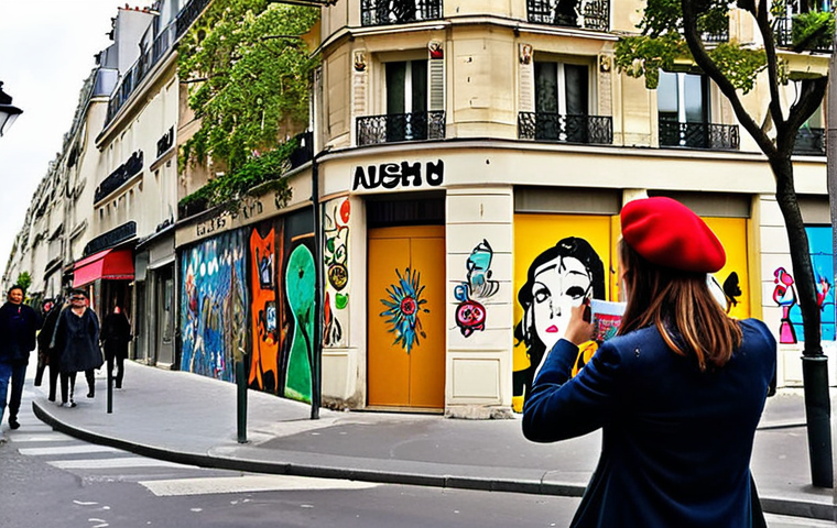 **
Prompt: "A vibrant Parisian street scene, a fusion of street art and fine art. Imagine a classic Haussmann building facade covered in a breathtaking graffiti mural depicting a contemporary art exhibition. People stroll by, captivated, some taking photos. Include a stylish French woman in a beret sketching in a notebook. In the foreground, a whimsical yarn bombing installation on a tree, adding a touch of warmth and surprise. The overall mood is energetic, creative, and distinctly Parisian. Focus on vibrant colors, intricate details in the graffiti, and high-quality textures."
**