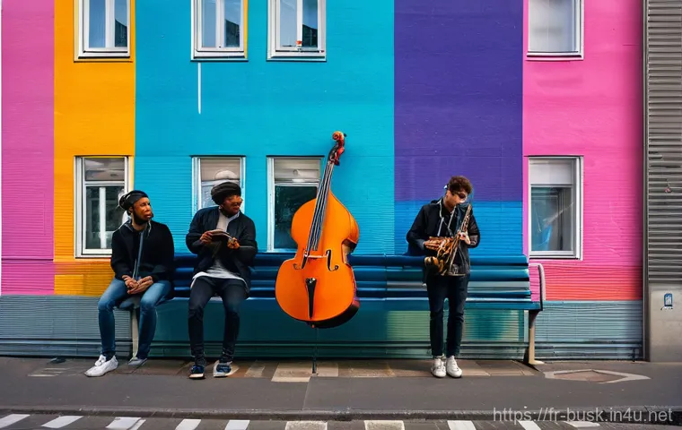거리공연의 관람객 참여 요소 - **Vibrant Interactive Performance in a Parisian Square:**
    "A bustling, sun-drenched Parisian pub...