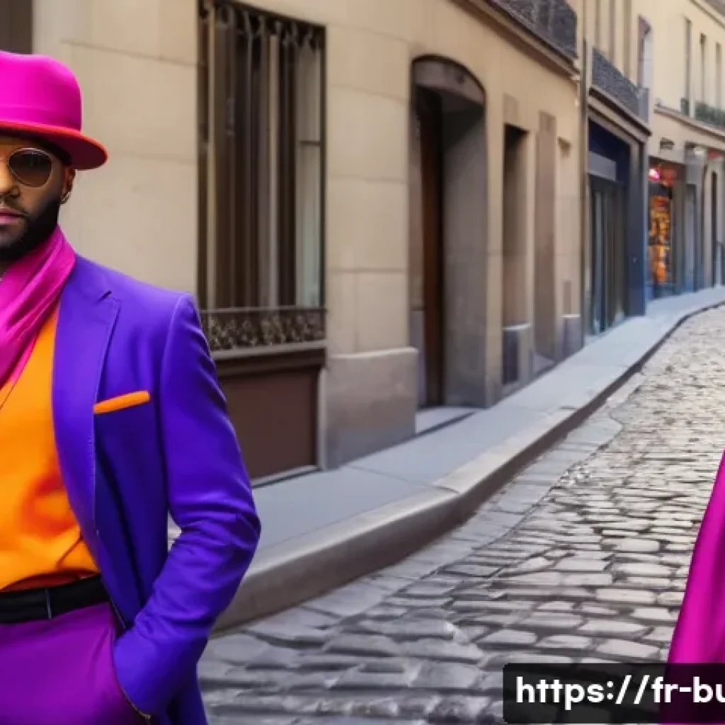 거리공연을 위한 의상 디자인 아이디어 - A vibrant street performer outfit featuring a bold, warm color palette dominated by bright orange an...