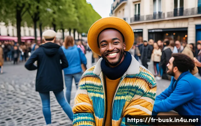 거리공연의 관객과의 소통 기술 - A charismatic street performer engaging a diverse Parisian audience in an open urban square during d...