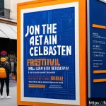 Home 23 거리공연을 위한 포스터 디자인 - A vibrant street poster design for a French urban festival, featuring strong complementary color con...