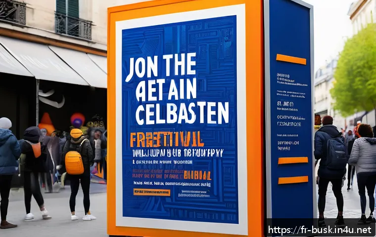 거리공연을 위한 포스터 디자인 - A vibrant street poster design for a French urban festival, featuring strong complementary color con...
